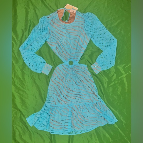 NWT MICHAEL by Michael Kors Elegant Blue ZebraPrint Eyelet Cutout Dress size XXS - Picture 4 of 10